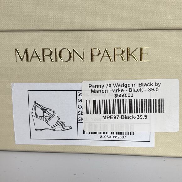 New With Box MARION PARKE Penny 70 Wedge Sandal 39.5 / US 9.5 Black Leather - Picture 3 of 13